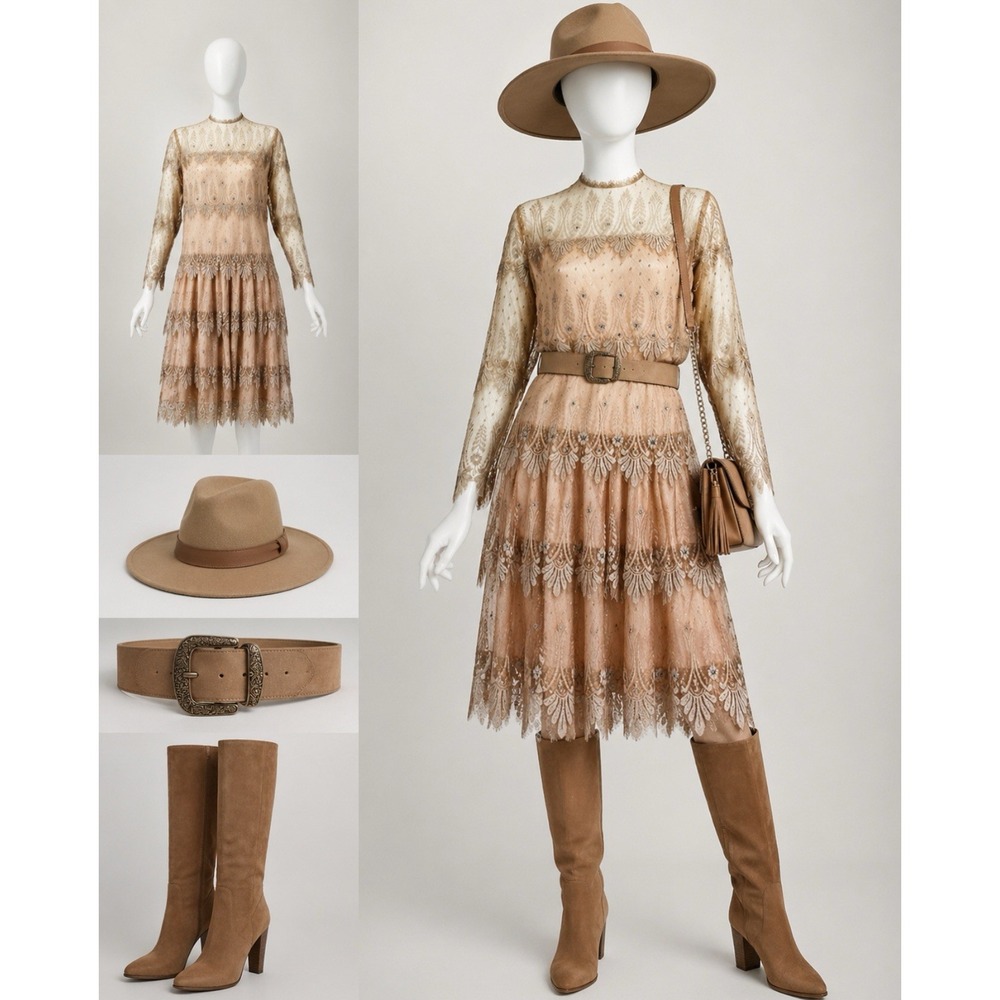 Rina Di Montella Vintage 20s Style Flapper Midi Dress (Modest/Long) 100% Silk